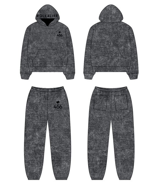 ACID WASHED BLACK / GREY HOODIE TRACKSUIT